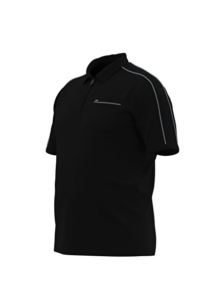 bilcee Ανδρικό μπλουζάκι μαύρο μεγάλου μεγέθους Polo Neck 4192