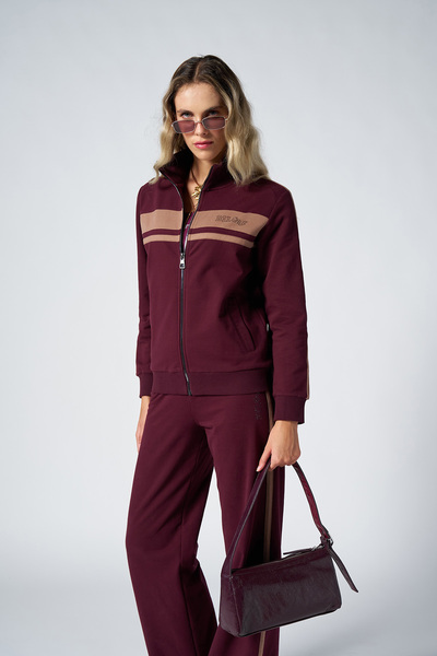 bilcee Γυναικείο Σετ Φούτερ Μόδας Βουργουνδίας με μαλακή υφή με ρίγες 4565