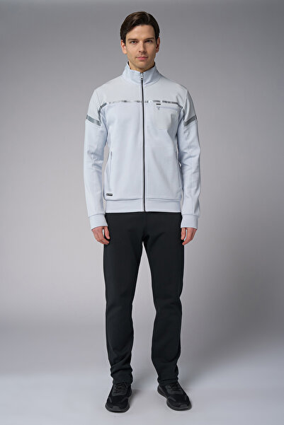 bilcee Men's Gray Stand Collar Lycra Cotton Tracksuit Set 3973