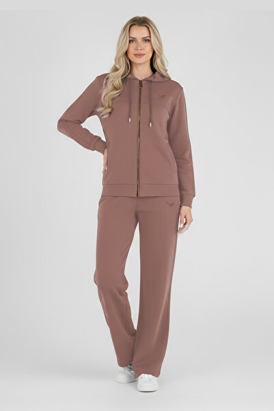 bilcee Women's Light Brown Modal Striped Tracksuit Set 4776