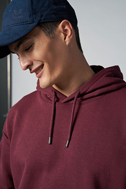 bilcee Ανδρικό φούτερ με τσέπη καγκουρό μεγάλου μεγέθους Peak, μπορντό βαμβακερό καπάκι 7017