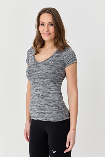 bilcee Women's V-Neck Back Detailed Gray Melange Sports Body 9756