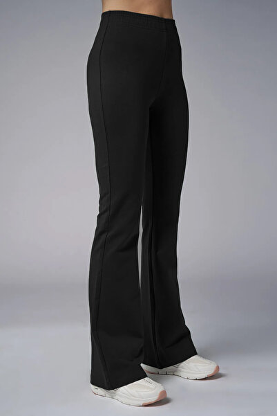 bilcee Women's Black High Waist Flare Cotton Trousers 9911