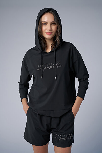 bilcee Women's Black Thin Lightweight Thin Fabric Sweatshirt 4168