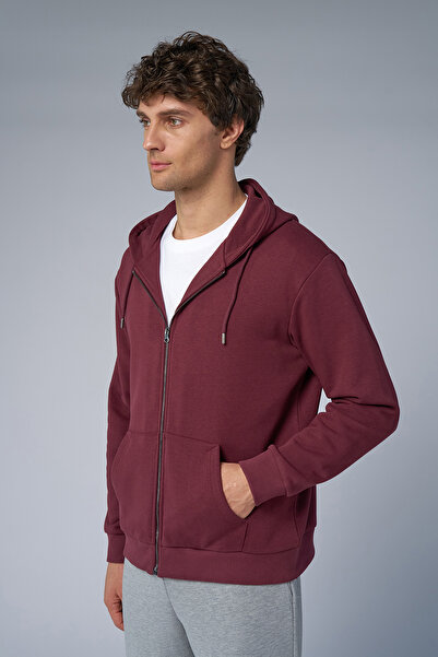 bilcee Peak Unisex Claret Red Oversize Zippered Hooded Sweatshirt 7016