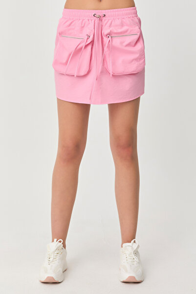 bilcee Women's Pink Parachute Cargo Mini Skirt with Drawstring and Pockets 9745