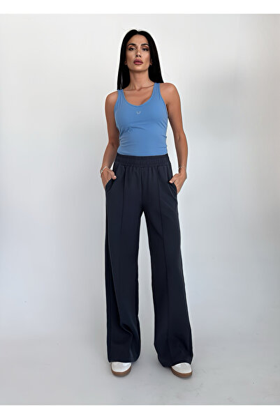 bilcee Women's Anthracite Ribbed Loose Fabric Trousers 4591