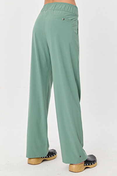 bilcee Γυναικείο πράσινο λεπτό παντελόνι με φερμουάρ, υφαντό ελαφρύ παντελόνι 0074
