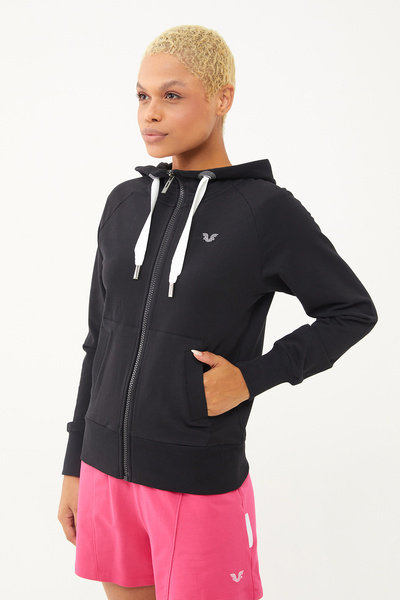 bilcee Women's Black Organic Cotton Sporty Tracksuit Top 0728