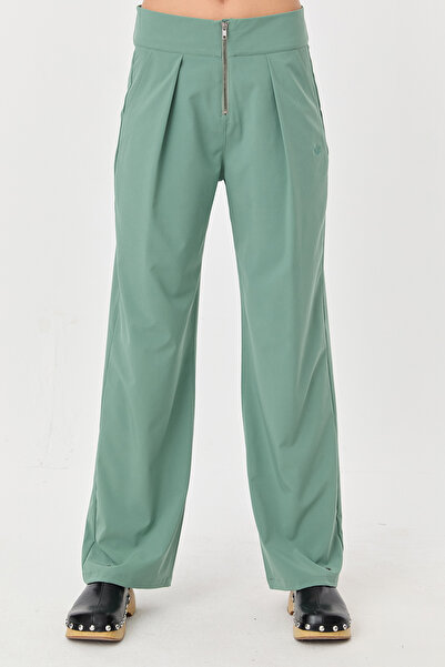 bilcee Γυναικείο πράσινο λεπτό παντελόνι με φερμουάρ, υφαντό ελαφρύ παντελόνι 0074