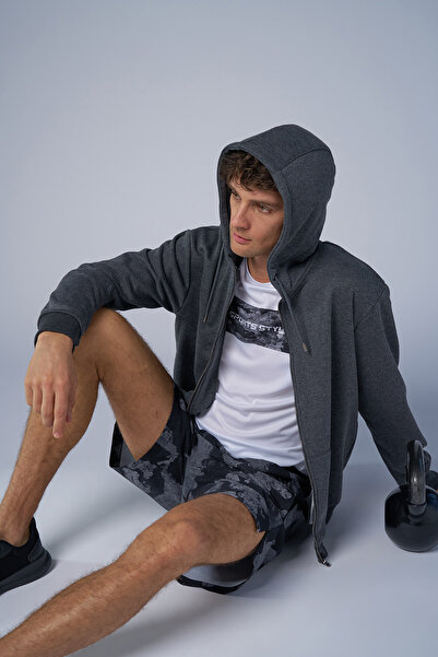 bilcee Peak Unisex Антрацит Оверсайз Світшот з капюшоном на блискавці 7016