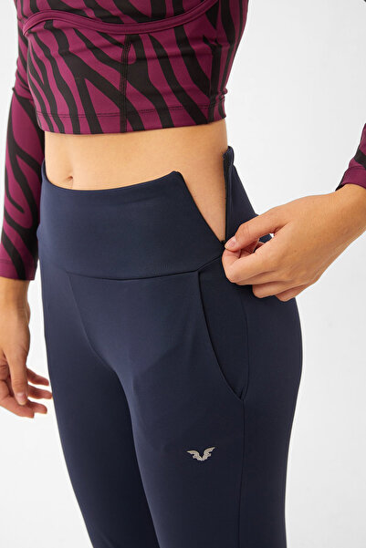 bilcee Γυναικείο παντελόνι με φλις εσωτερικά L ελαστικό ύφασμα τσέπες Navy Blue 1677