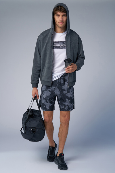 bilcee Peak Unisex Anthracite Oversize Zippered Hooded Sweatshirt 7016