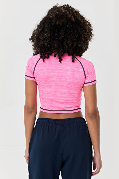 bilcee Γυναικείο μπλουζάκι Neon Pink Melange Line με λεπτομέρεια Athleisure Crop 9715
