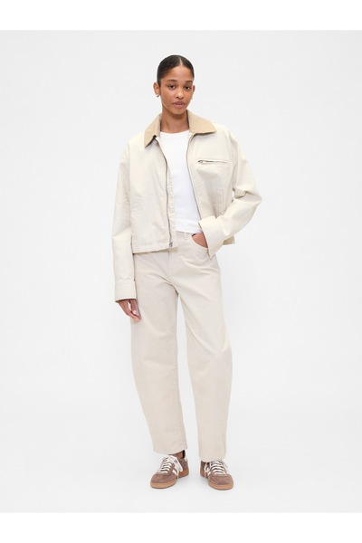 GAP Kadın Kırık Beyaz High Rise Barrel Corduroy Pantolon