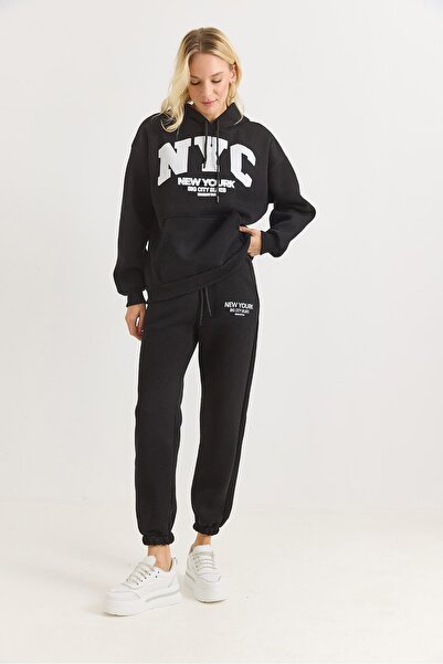 Raneel Kazançlı Alışveriş Women's Printed three-thread s Fleece-Lined tracksu...