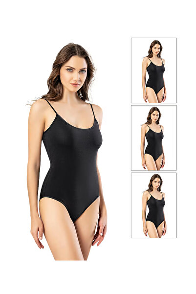 Pi Giyim Μαύρο Γυναικείο Σώμα - Φορμάκι 3 τεμαχίων με σχοινί και κουμπωτά