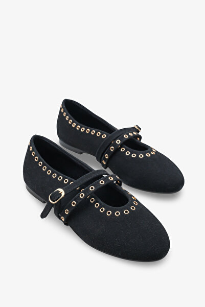 İNNABUTİKK Rove Women's Studded Ballerinas Black Nubuck