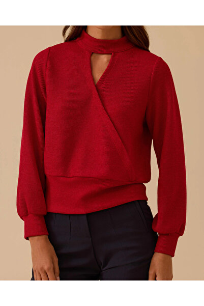 SEÇİL High Neck Knit Blouse with Window Detail
