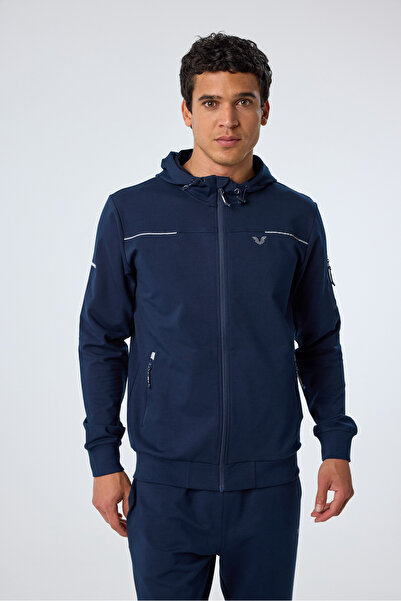 bilcee Ανδρική φόρμα αθλητικής φόρμας Navy Blue Hooded Rubber Leg 0785
