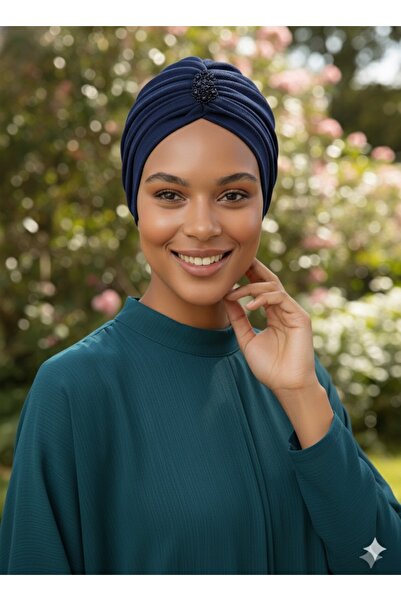 fidan bone Dizayn Tüllü Kristal Taş İşlemeli Çift Taraflı Astarlı Lacivert Ha...