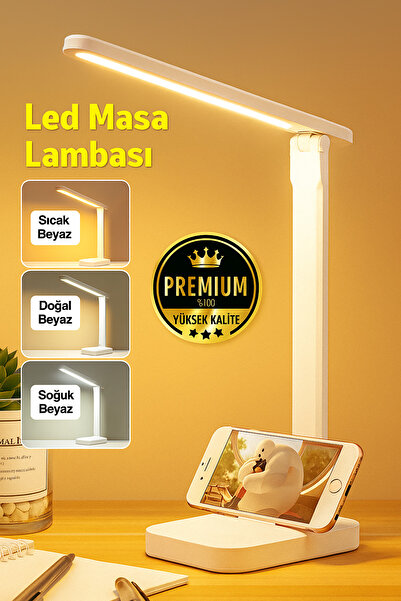Badem10 Şarjlı Led Masa Üstü Lambası 3 Renk Dokunmatik Standlı Çocuk Ders Kitap Çalışma Okuma Işığı Gece 9w