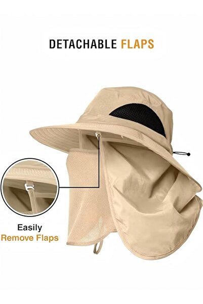 Generic Bucket Hat ,Fishing Hat ,Outdoor Sun Protection Hats Sun hat Neck protection bucket hat Khaki