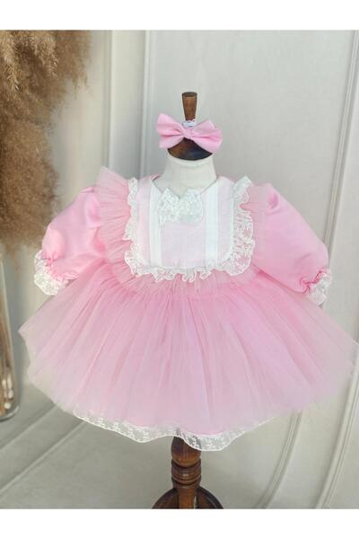 Hobidik Kız Çocuk Pembe Tüllü Kabarık Elbise Doğum Günü Parti Elbisesi