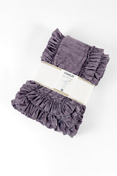 HAMUR Crush Hare Efektli Çift Kişilik Yatak Örtüsü Seti 2 Yastık Kılıfı Fırfırlı Saten Parlaklığı Mürdüm