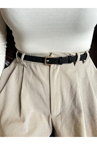 LİA KEMER حزام نسائي من الجلد المدبوغ بنمط حلقات مخططة مع إبزيم ذهبي، حزام لل...