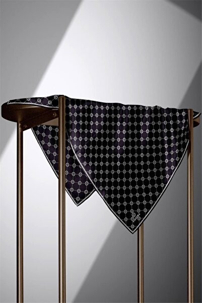 Vissona 100% Twill Silk Monogram Μαύρο-Κρεμ 90x90 Φουλάρι Ράψιμο Χειροποίητο