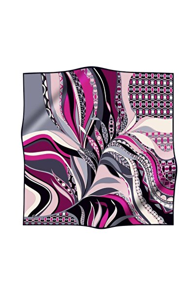 Vissona Φούξια Χρώμα Φύλλων Μοτίβο Twill Ethnic Χειροποίητο Ραπτικό Κασκόλ - Σχήμα Ραπτικής 90x90