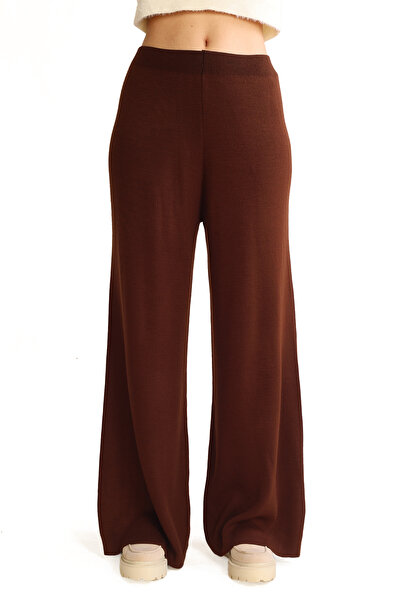 Rays Acı Kahve Geniş Paça Triko Kadın Pantolon 23274