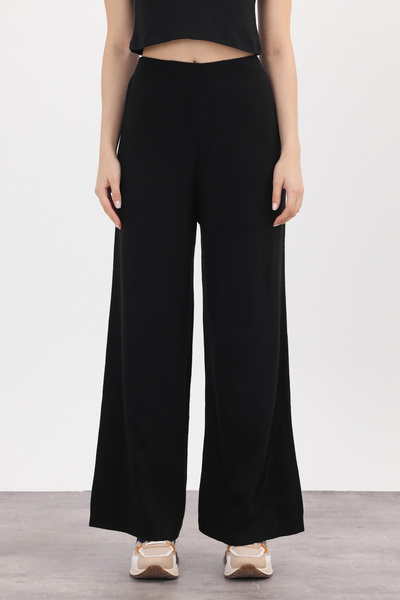 Rays Siyah Geniş Paça Triko Kadın Pantolon 23274