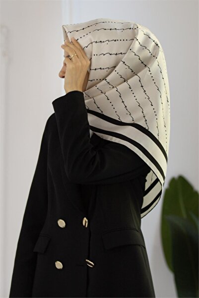 Vissona 100% mătase twill scris de mână Vissona Patterned Cream - Culoare nea...