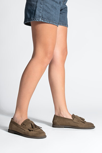 Marjin Women's Loafer Tasseled Casual Shoes Petlin Brown Suede