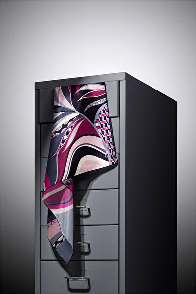 Vissona Φούξια Χρώμα Φύλλων Μοτίβο Twill Ethnic Χειροποίητο Ραπτικό Κασκόλ - Σχήμα Ραπτικής 90x90