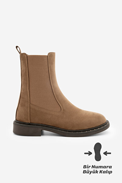 Marjin Women's Troklu Double Elastic Daily Boots Yuvin Tan Suede