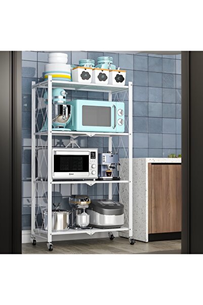 1st Kitchen Storage Shelves with Wheels, 4 Shelves - White