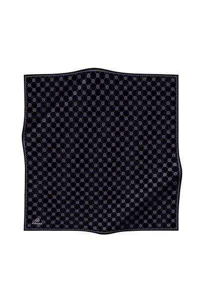 Vissona 100% Twill Silk Monogram Μοτίβο Μαύρο - Γκρι Χρώμα 90x90 Φουλάρι Σχήμα Φύτευσης: Ράψιμο στο χέρι