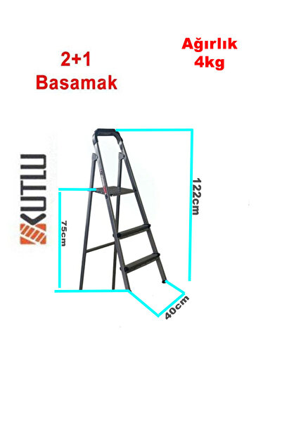 Genel Markalar Kutlu Dayanıklı 2+1 Metal Basamaklı Merdiven