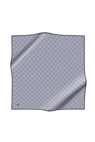 Vissona 100% Twill Silk Monogram Patterned Gray Colored 90X90 Scarf Sewing Shape: Hand Sewing