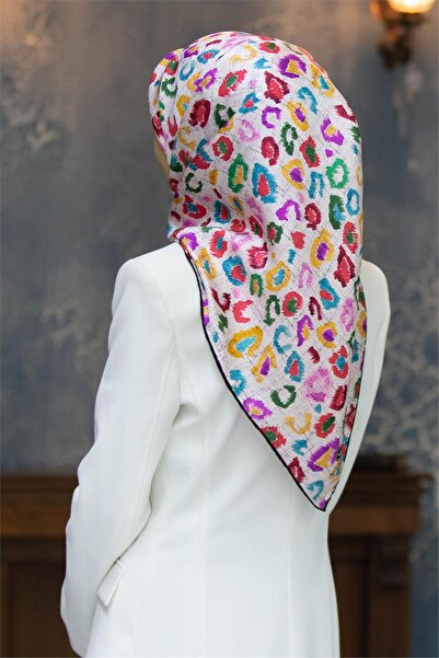 Vissona 100% копринен плат с цветен леопардов принт в жълто и прасково 90x90 ...