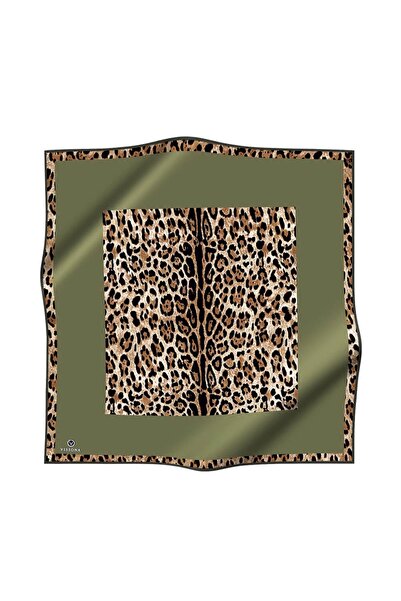 Vissona 100% Twill Silk Leopard Patterned Khaki Colored 90X90 Scarf Sewing Shape: Hand Sewing