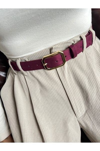 LİA KEMER Trace Quadrilateral Patterned Suede Curea pentru femei cu cataramă ...