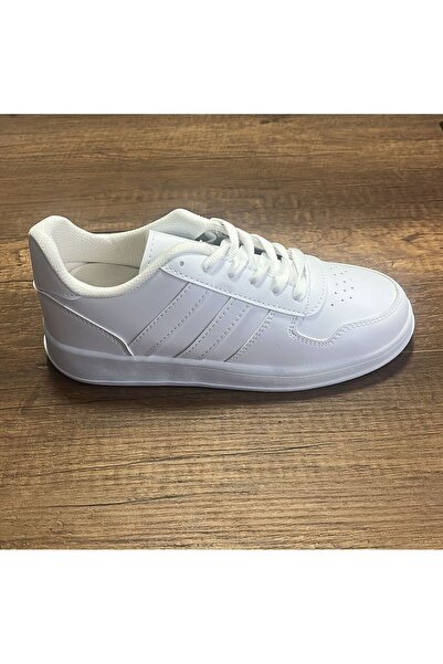 Nstil Daily Unisex White Sports Shoes Lace-Up Stitching Detail Lightweight Thick High Sole Sneaker 4005