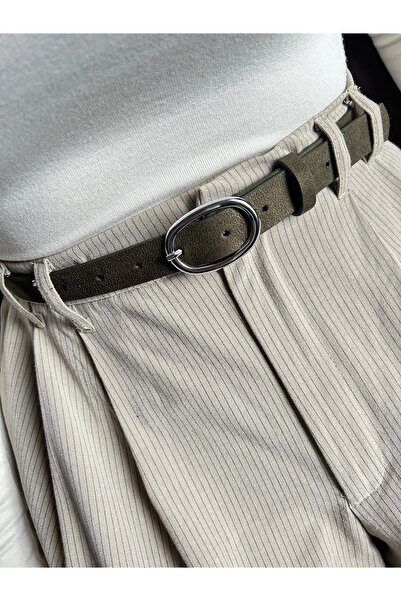 LİA KEMER Desire Ring Patterned Suede Women's Silver Buckle Belt Jacket Belt Dress Belt Trouser Belt