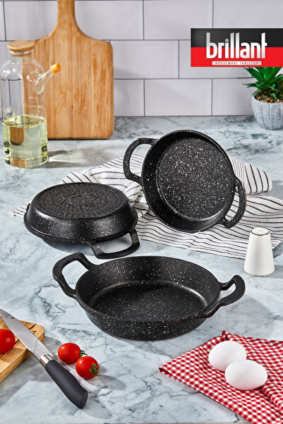 decorev Luxury 3 Piece Cast Iron Pan Pan Set 18/20/22 Cm Sinistra Fireproof Non-Stick Granite Pan Set