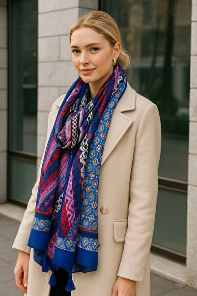 Axesoire 15239 Patterned Purple Shawl with Tassels