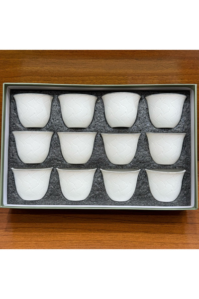 ALQANNAS فناجين قهوة بخط فضي بورسلان 12 حبه راقي وجودة عالية